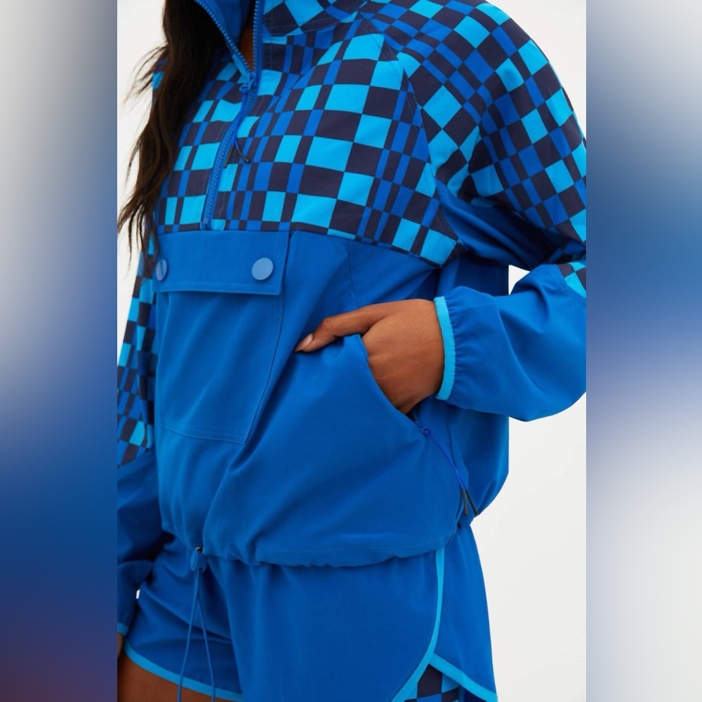 Beach Riot Atticus Pullover In Imperial Blue Check Size Medium Windbreaker - Picture 3 of 11
